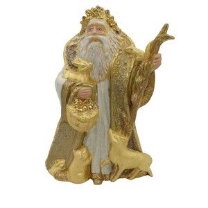 Vintage Ceramic Santa Claus With Animals Gold White Christmas Holiday Decoration